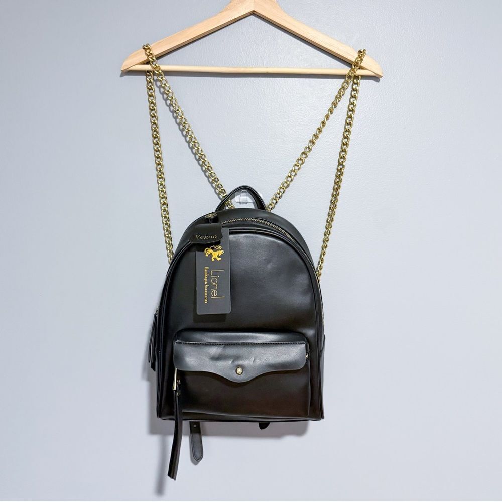 NWT LIONEL Vegan Leather Black Backpack with Chain Straps